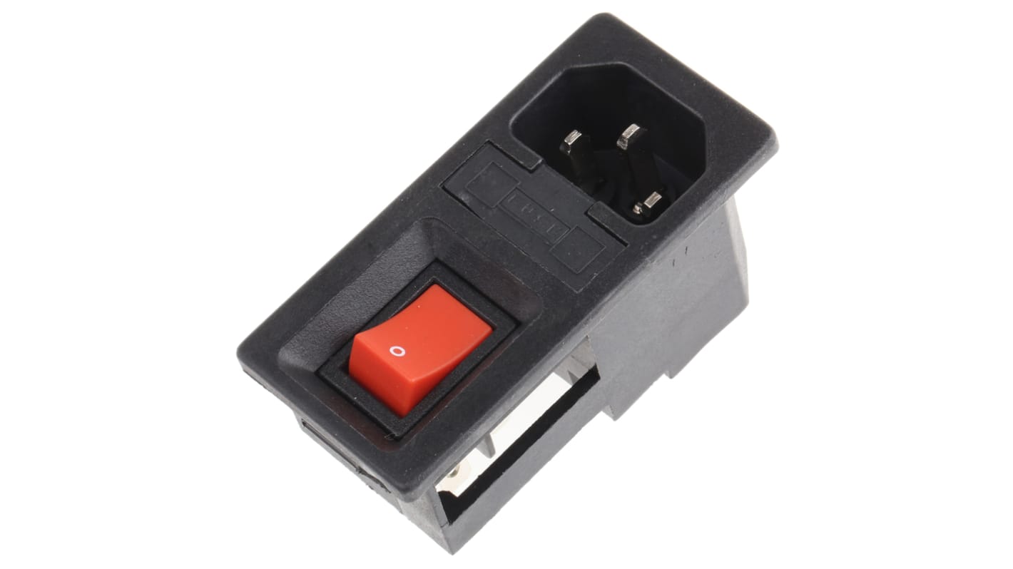 Conector IEC C14 macho RS PRO, , Encaje a Presión, 250 V, 6A, con 1 fusible de 5 x 20mm, con interruptor de 2 polos