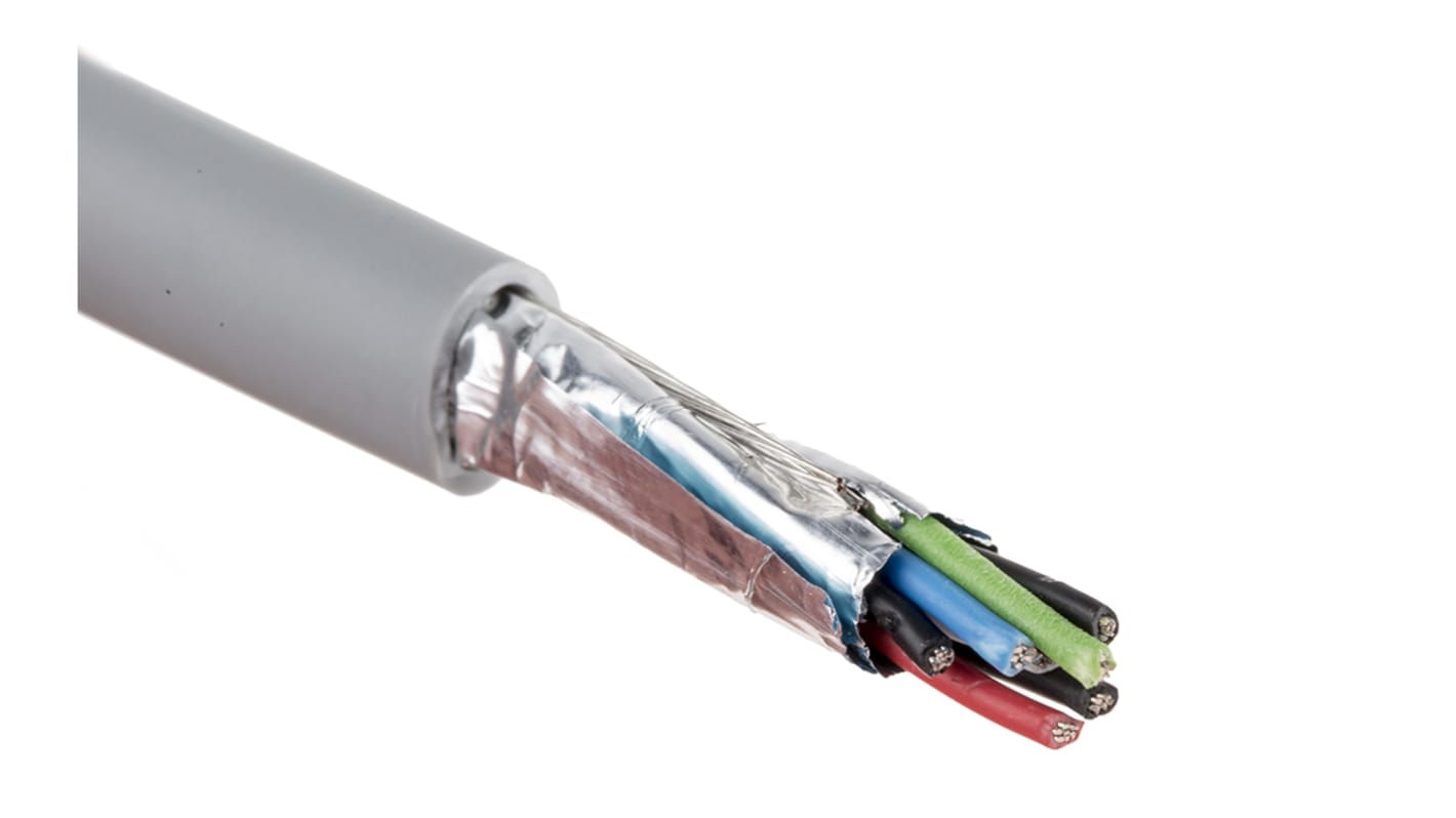 Cable Industrial Multipar apantallado RS PRO, 4 pares, 24 AWG, long. 100m, Ø ext. 6.7mm, funda de LSZH Gris