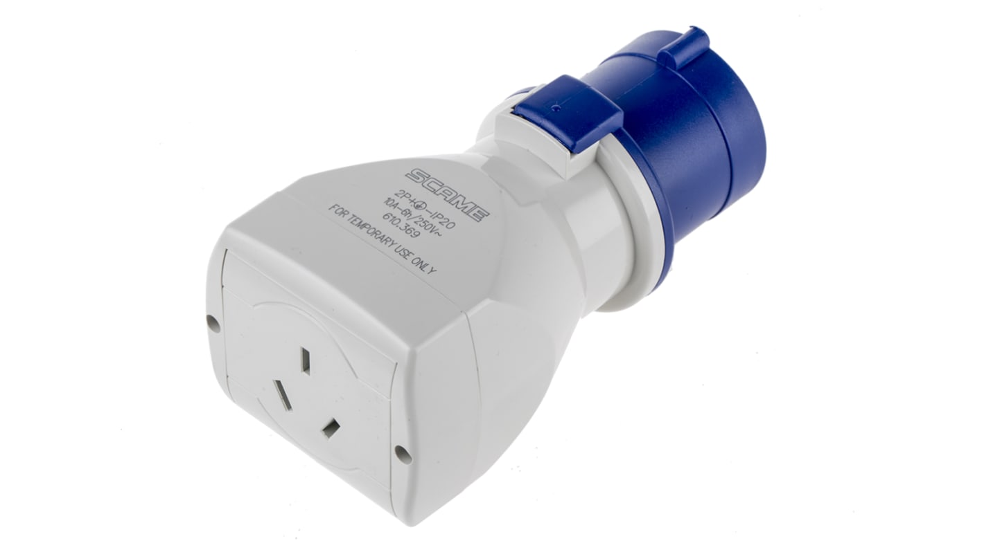 Scame Industrieller Stromversorgungssteckverbinder-Adapter Stecker, Buchse Blau 1 x 2P + E, 1 x 2P + E, 250 V / 16A IP20