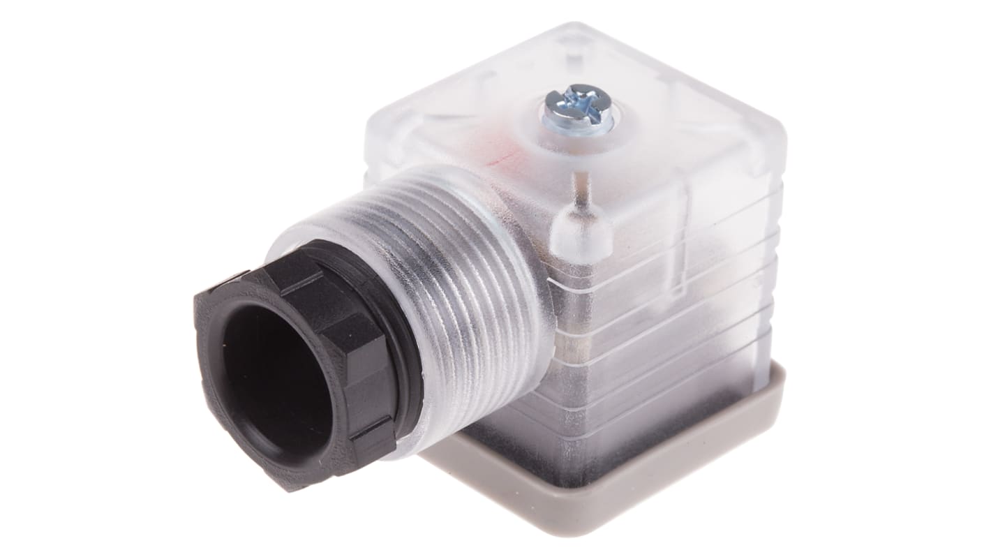 RS PRO 3P+E DIN 43650 A, Female Solenoid Valve Connector with Indicator Light, 48 V dc Voltage