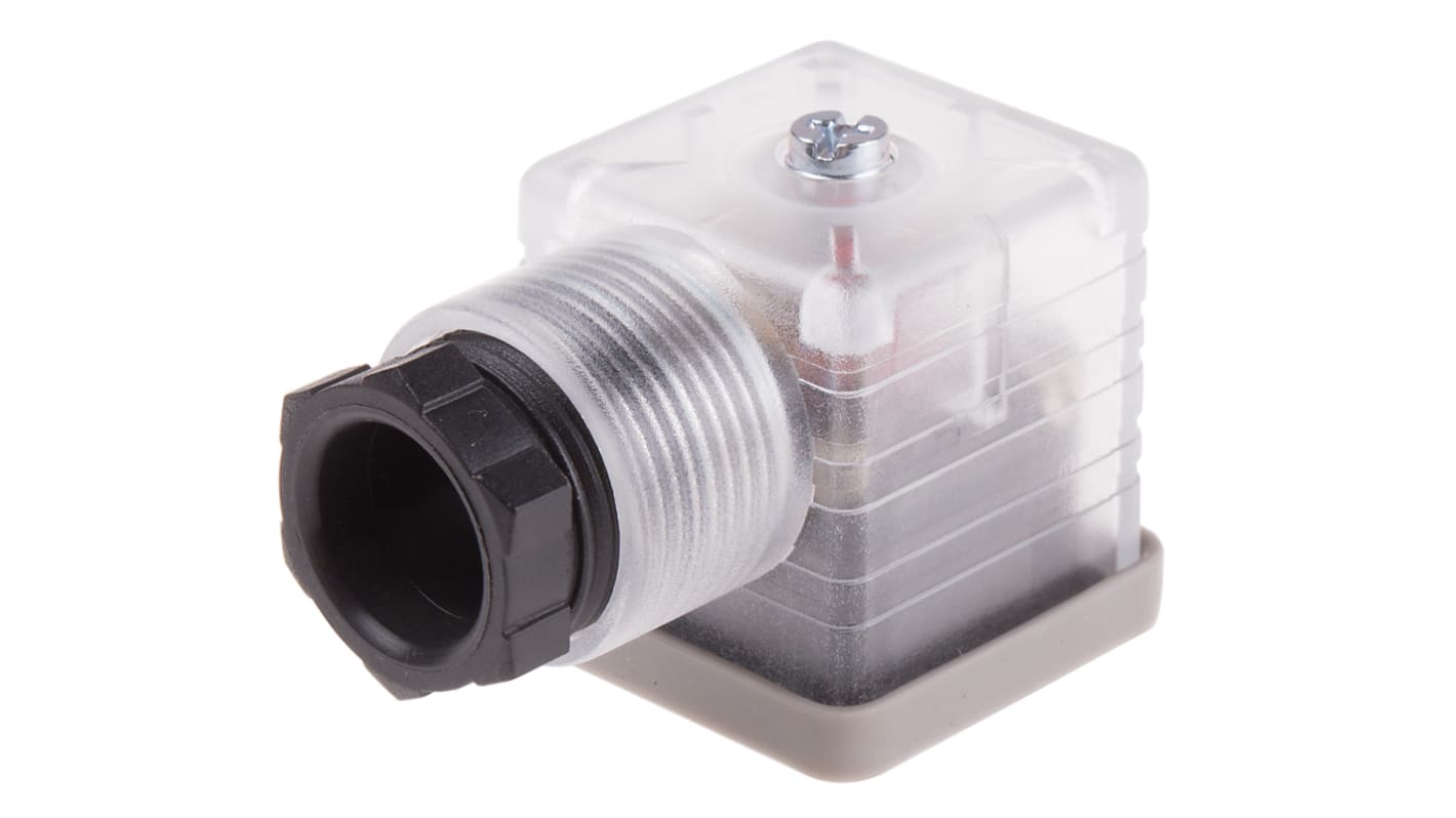 RS PRO 3P+E DIN 43650 A, Female Solenoid Valve Connector with Indicator Light, 250 V dc Voltage