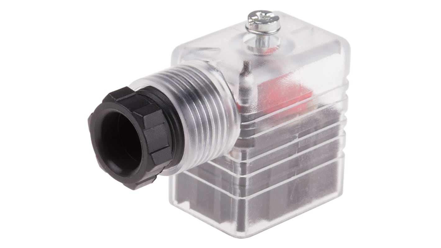 RS PRO 2P+E DIN 43650 B, Female Solenoid Valve Connector with Indicator Light, 48 V dc Voltage