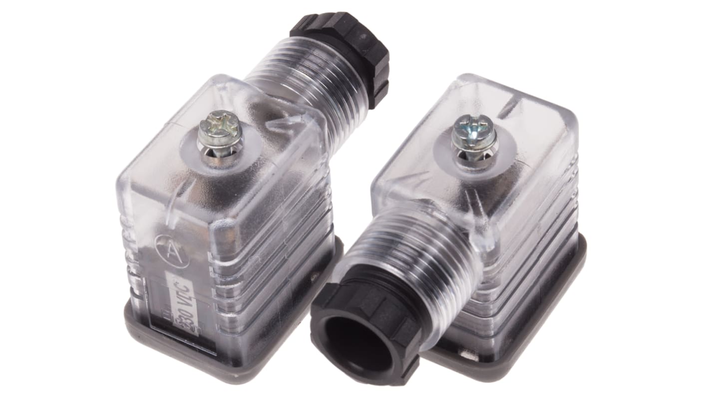 RS PRO 2P+E DIN 43650 B, Female Solenoid Valve Connector with Indicator