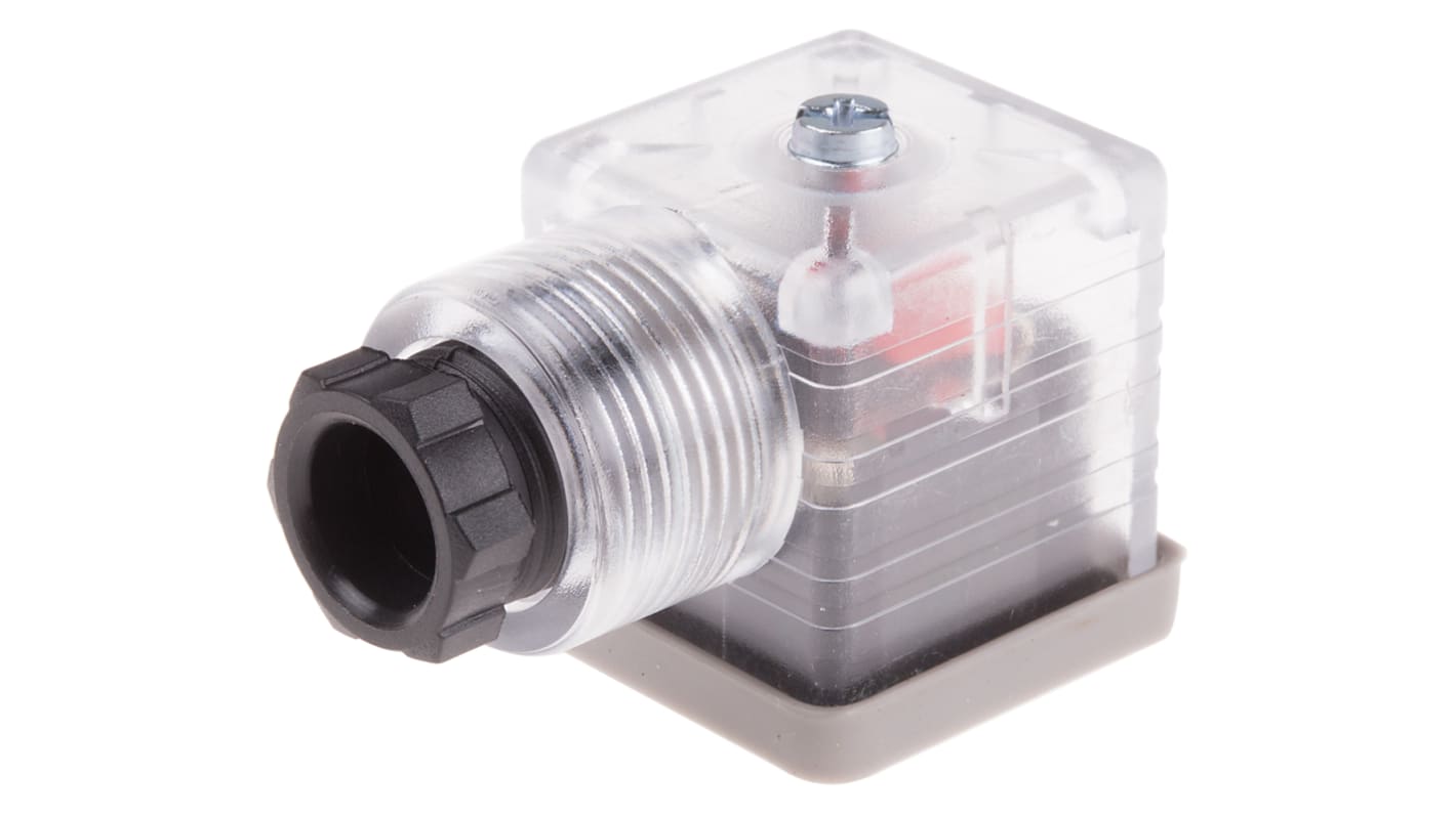 RS PRO 2P+E DIN 43650 A, Female Solenoid Valve Connector,  with Indicator Light, 48 V dc Voltage