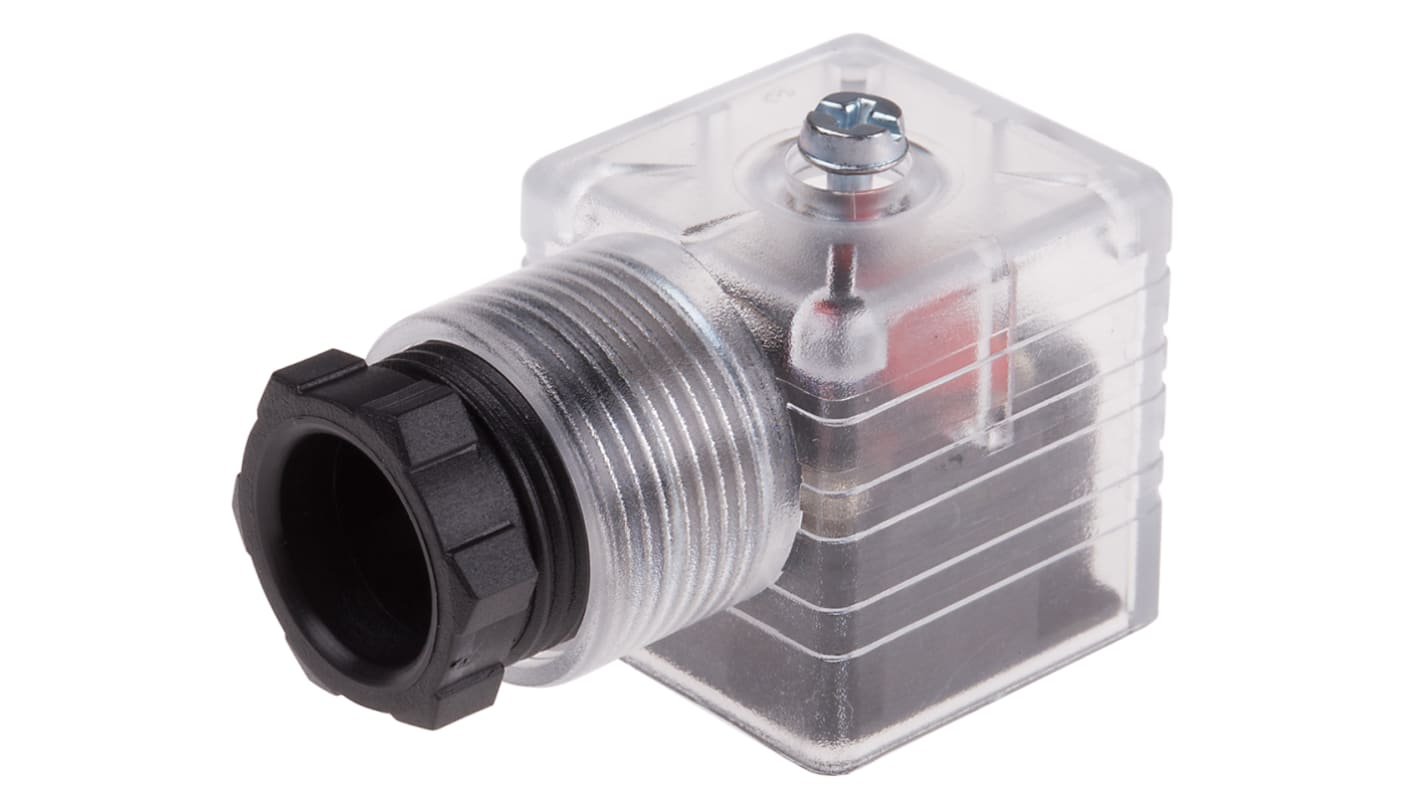 RS PRO 2P+E DIN 43650 A, Female Solenoid Valve Connector with Indicator Light, 48 V dc Voltage