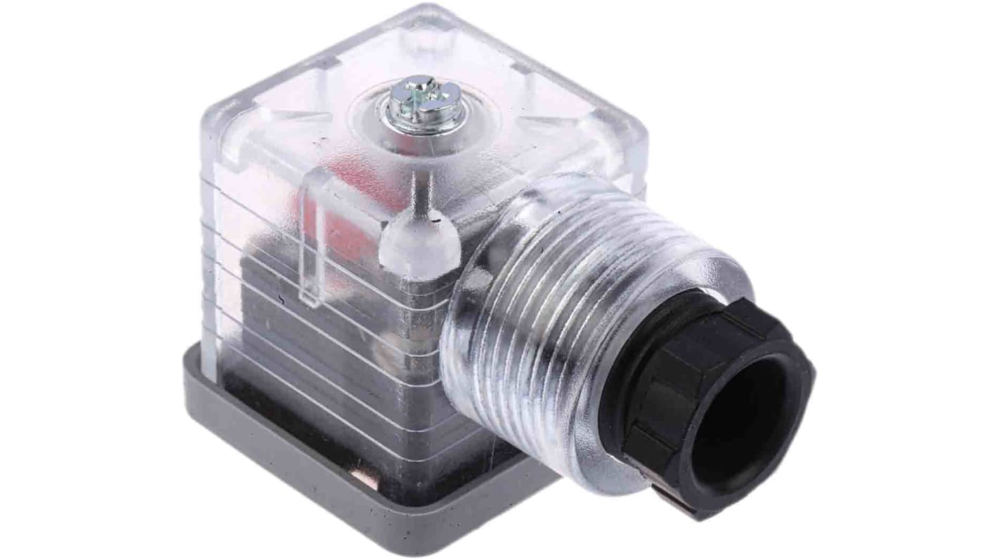 RS PRO 3P+E DIN 43650 A, Female Solenoid Valve Connector with Indicator Light, 12 V dc Voltage