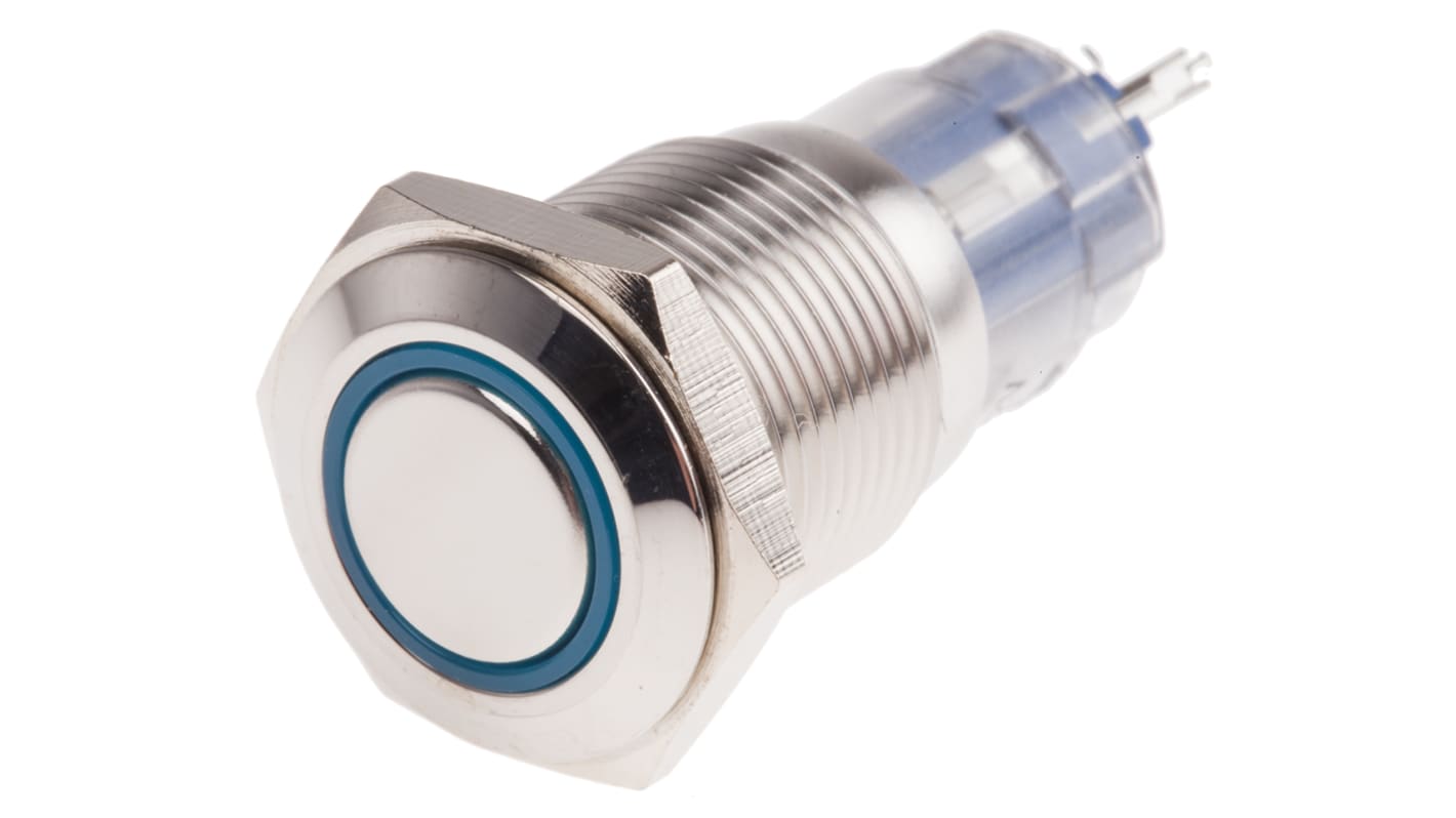 RS PRO Illuminated Push Button Switch, Latching, Panel Mount, 16mm Cutout, SPDT, Blue LED, 250V ac, IP65, IP67