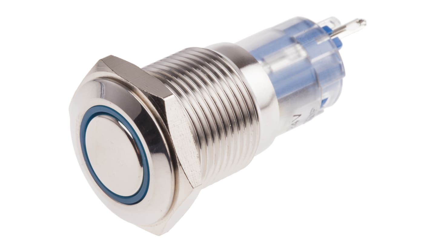 RS PRO Illuminated Push Button Switch, Latching, Panel Mount, 16mm Cutout, SPDT, Blue LED, 250V ac, IP65, IP67
