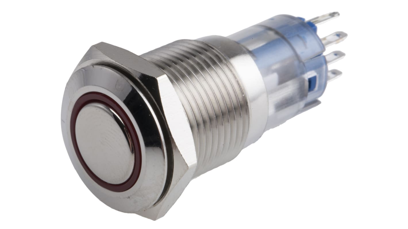 RS PRO Illuminated Push Button Switch, Latching, Panel Mount, 16mm Cutout, SPDT, Red LED, 250V ac, IP65, IP67