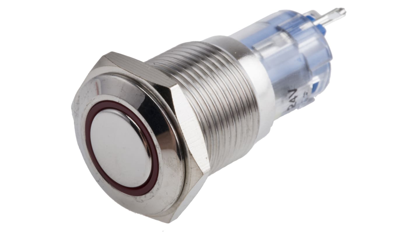 RS PRO Illuminated Push Button Switch, Momentary, Panel Mount, 16mm Cutout, SPDT, Red LED, 250V ac, IP65, IP67