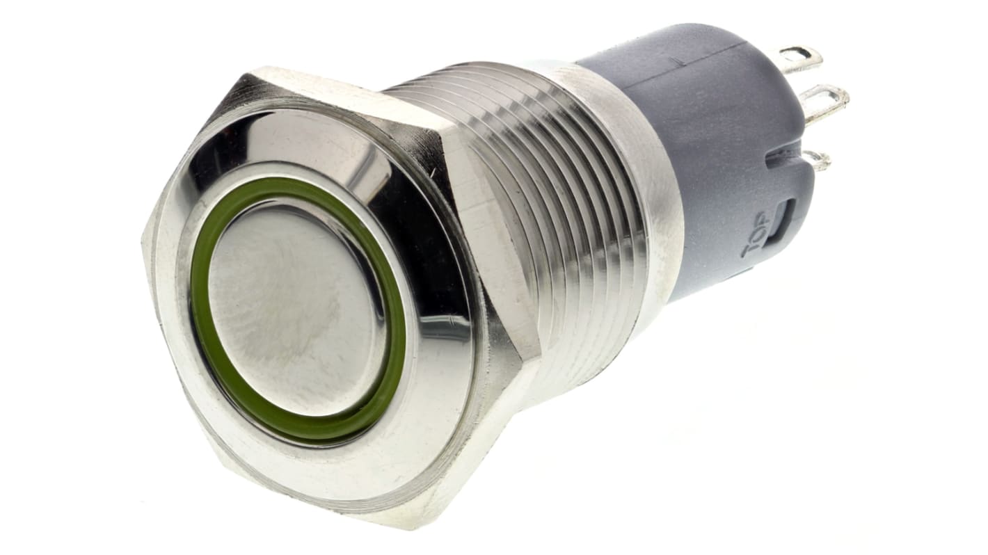 RS PRO Illuminated Push Button Switch, Momentary, Panel Mount, 16mm Cutout, SPDT, Yellow LED, 250V ac, IP65, IP67