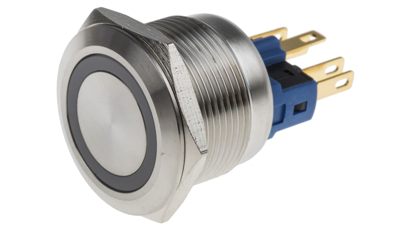 RS PRO Illuminated Push Button Switch, Momentary, Panel Mount, 22mm Cutout, SPDT, Blue LED, 250V ac, IP65, IP67