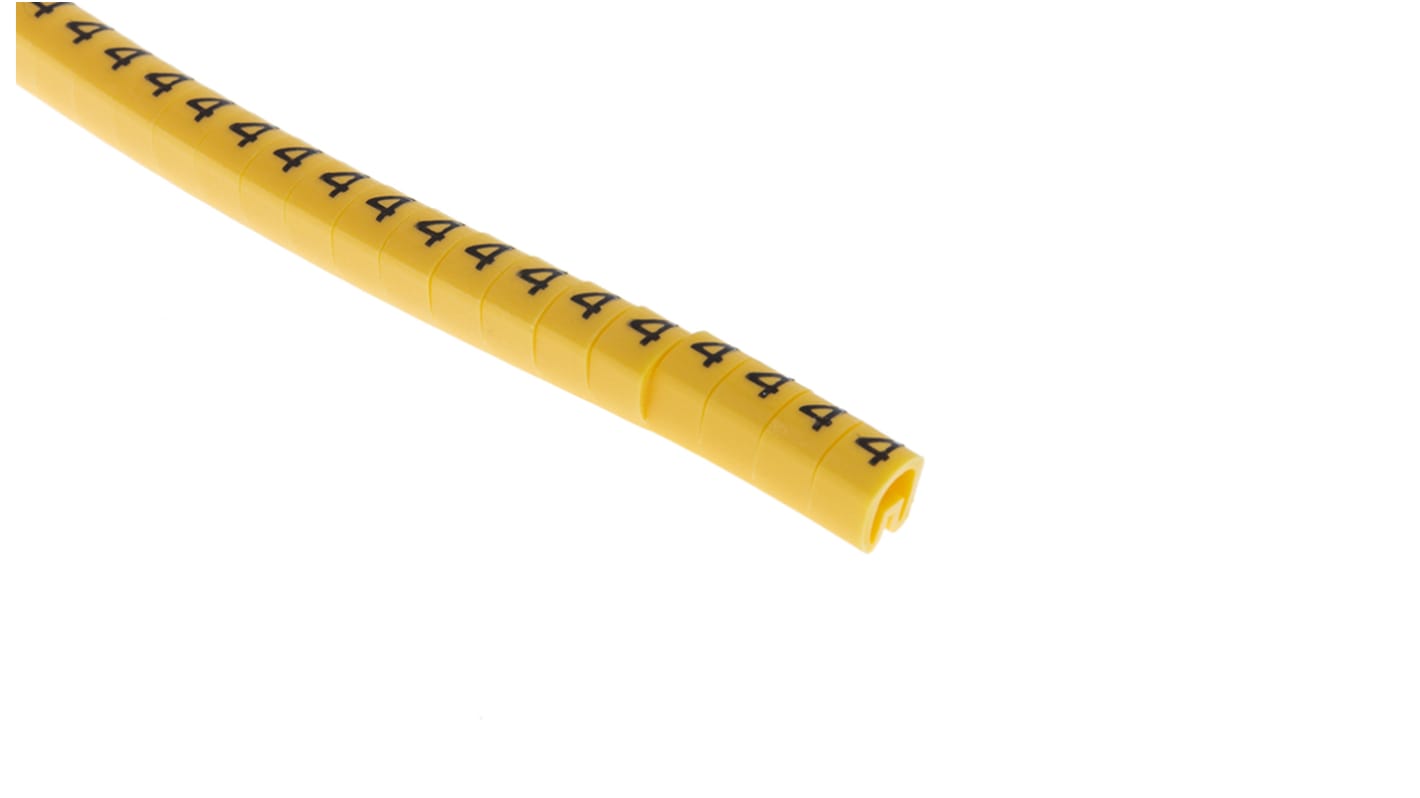 Marqueurs de câbles RS PRO , Ø câble 3 → 4.2mm, texte : 4, Noir sur Jaune