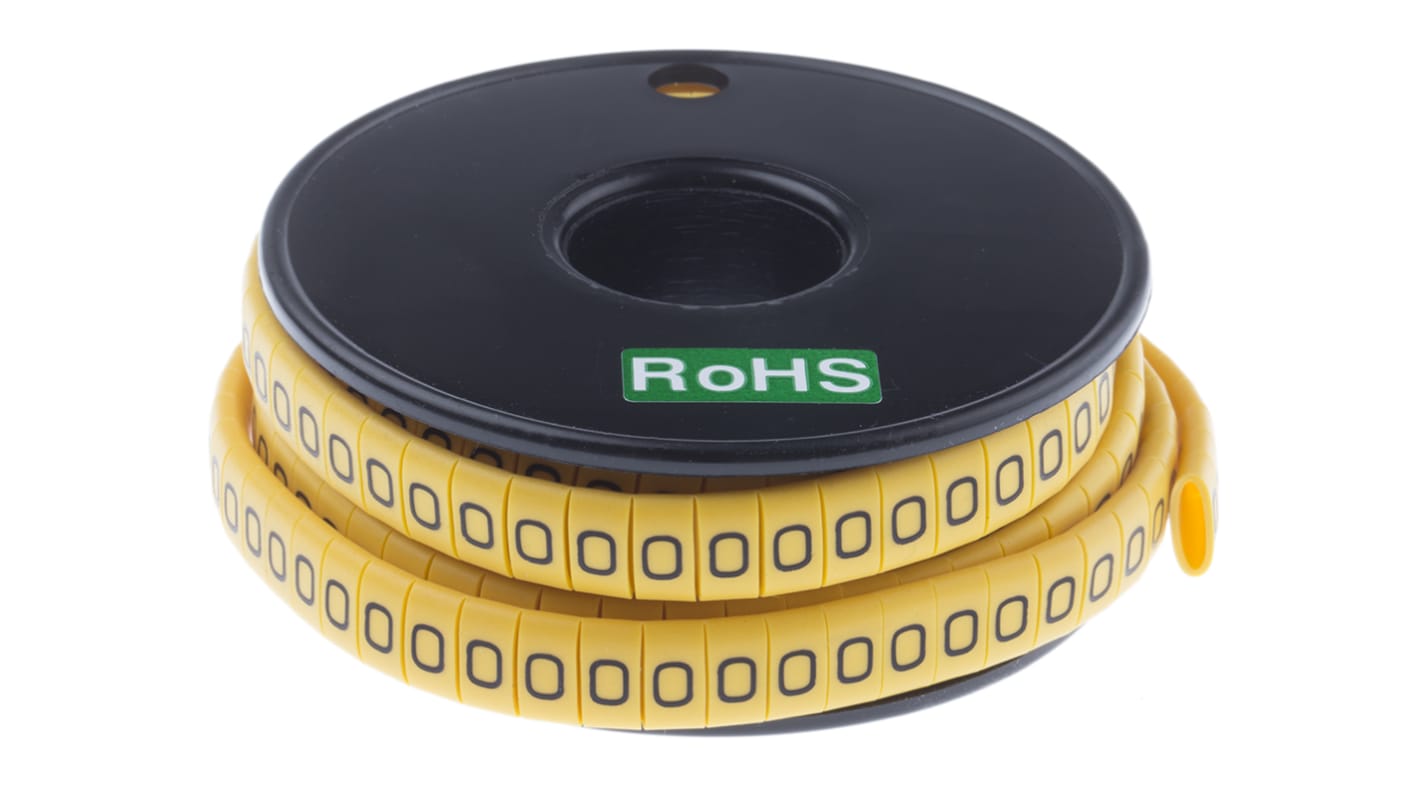 RS PRO Slide On Cable Markers, Black on Yellow, Pre-printed "O", 3.5 → 7mm Cable