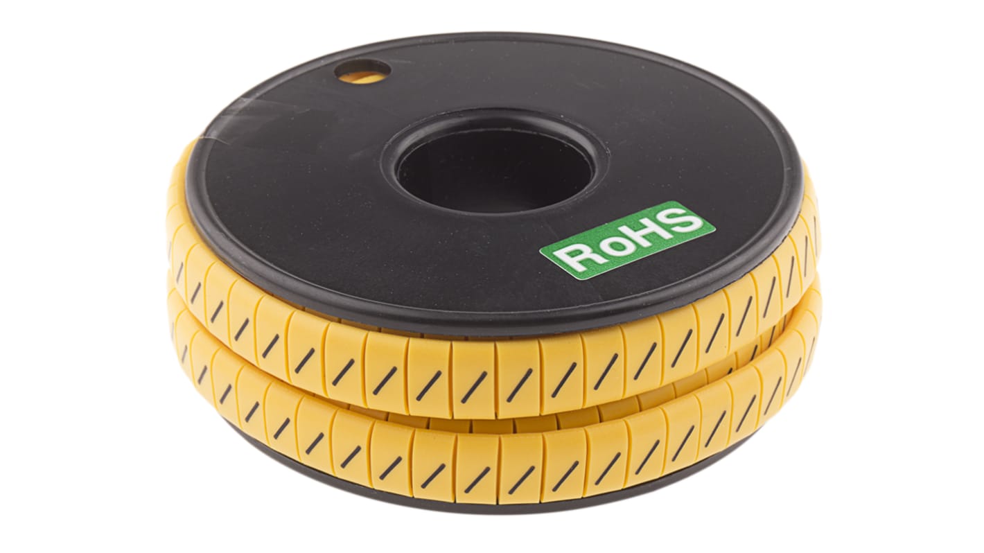 RS PRO Slide On Cable Markers, Black on Yellow, Pre-printed "/", 3.5 → 7mm Cable