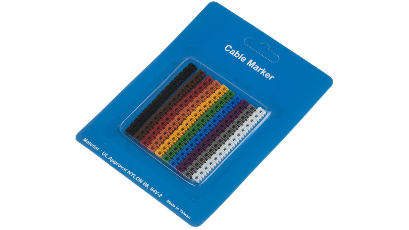 RS PRO Clip On Cable Markers, Black, Blue, Brown, Green, Grey, Orange, Red, Violet, White