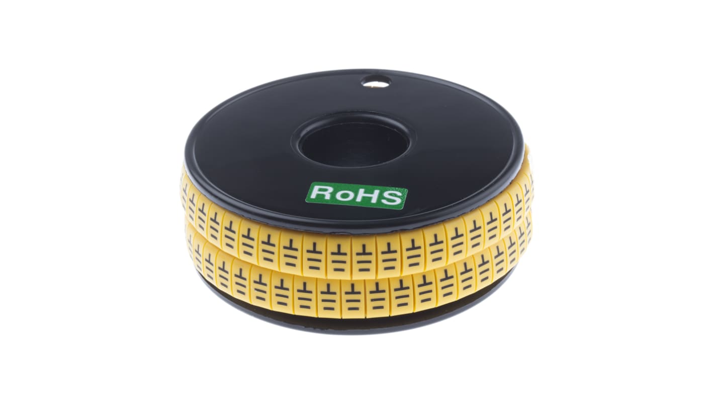 RS PRO Slide On Cable Markers, Black on Yellow, Pre-printed "Earth", 3.5 → 7mm Cable