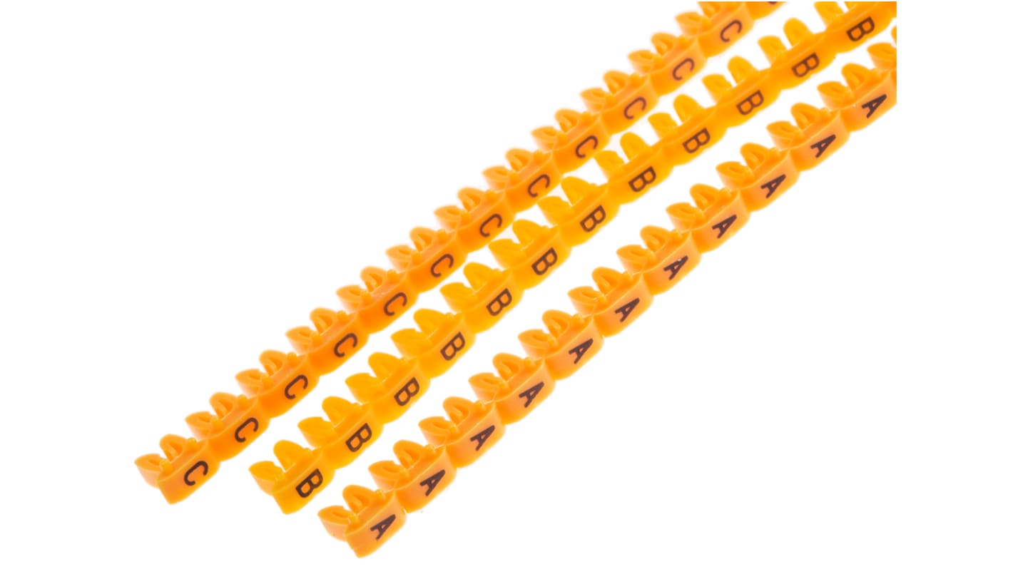RS PRO Kabel-Markierer, aufsteckbar, Beschriftung: A → M, Schwarz auf Gelb, 2.3mm, 325 Stück
