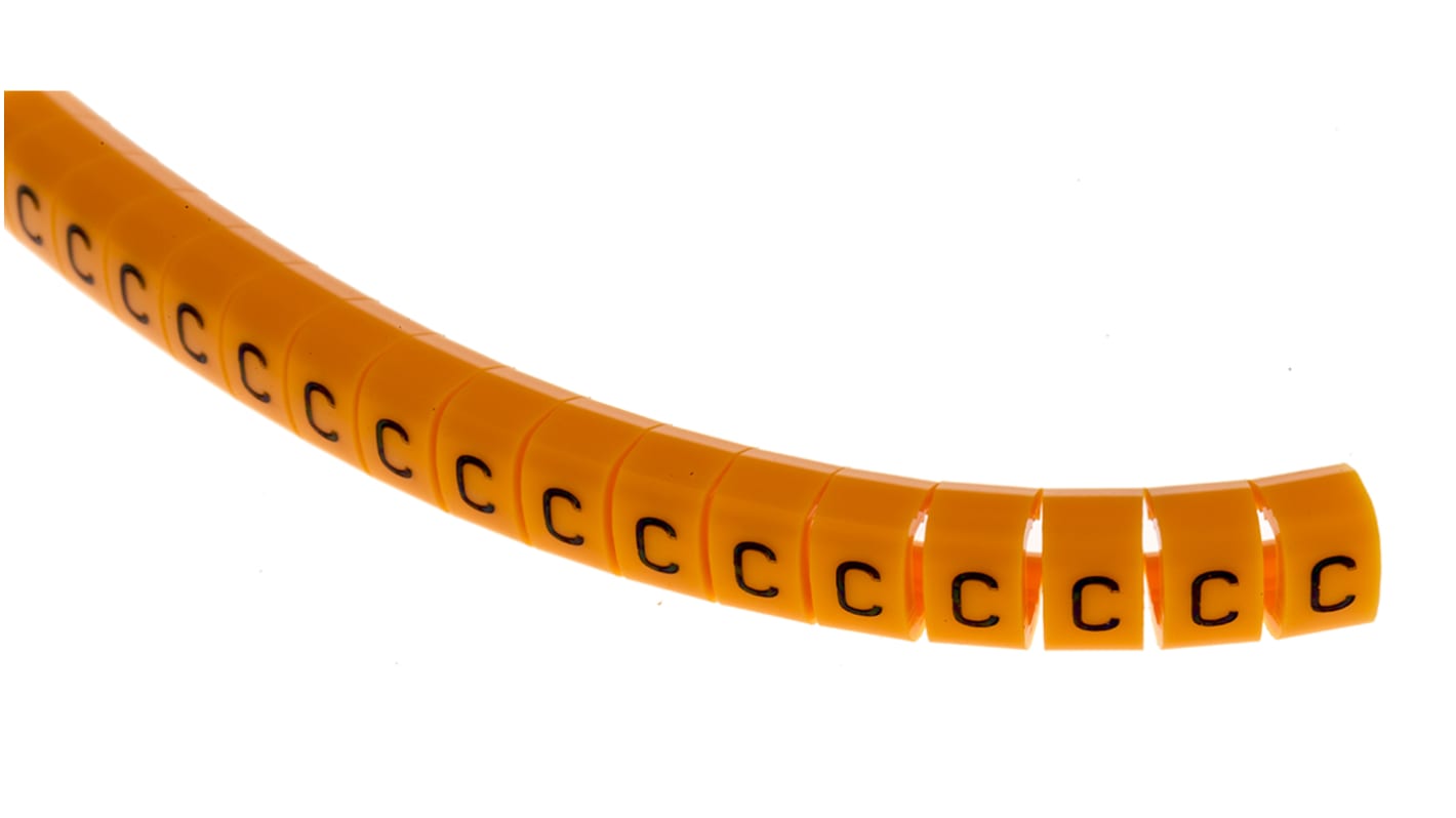 RS PRO Snap On Cable Markers, Black on Orange, Pre-printed "C", 4 → 5mm Cable