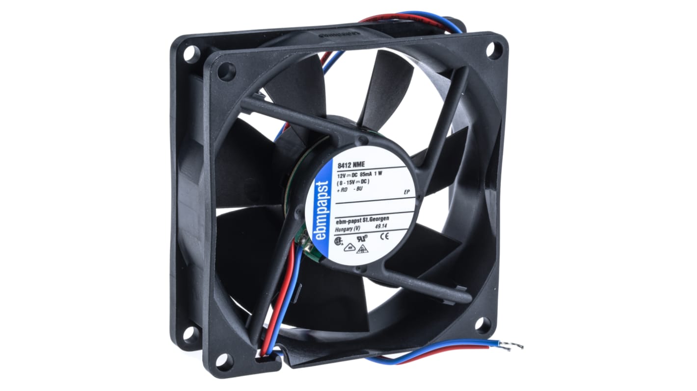 Ventilateur axial 8400 N ebm-papst 12 V c.c., 58m³/h, 80 x 80 x 25mm, 1W