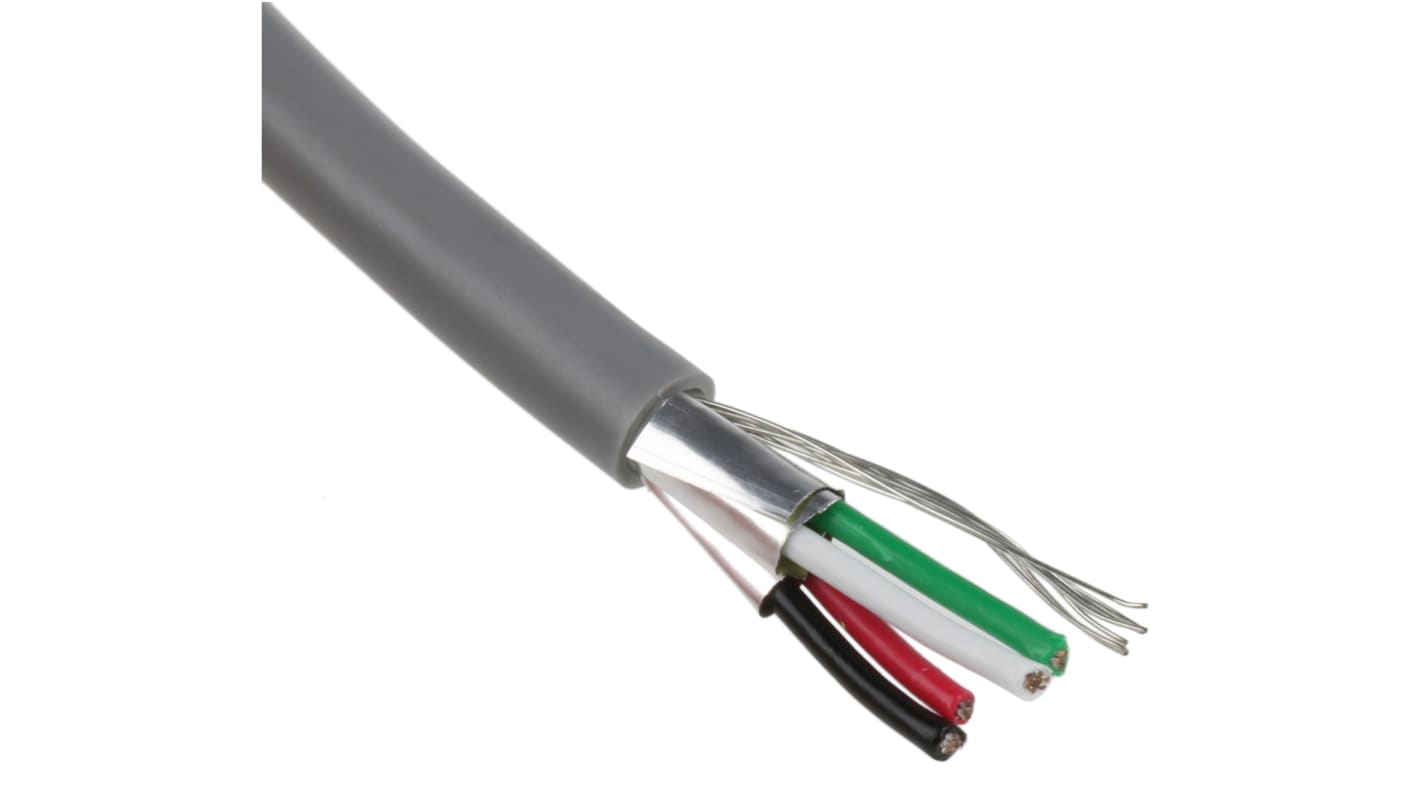 Cable de datos apantallado RS PRO de 4 conductores, 2 pares, 0,34 mm², 22 AWG, long. 100m, Ø ext. 4.5mm, funda de PVC