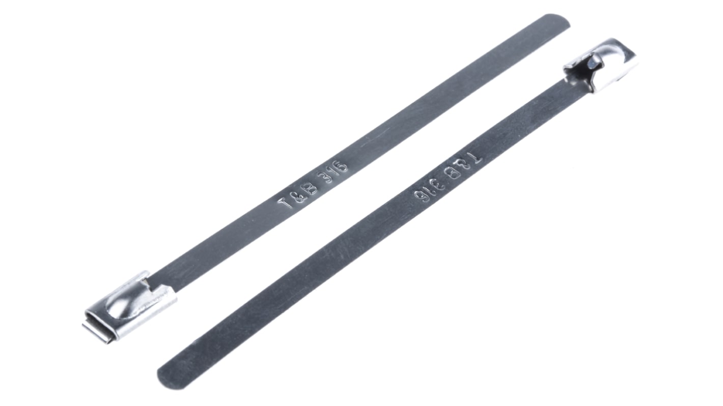 Thomas & Betts Cable Ties, Roller Ball, 100mm x 4.6 mm, Metallic 316 Stainless Steel, Pk-100