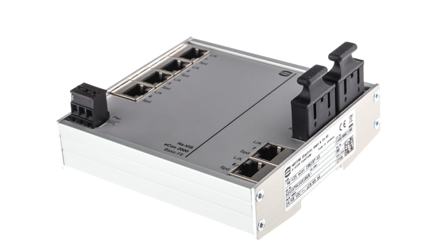 HARTING Ethernet-Switch, 6 x RJ45 / 10 Mbit/s, 100 Mbit/s, bis 100m für DIN-Schienen, 24V dc