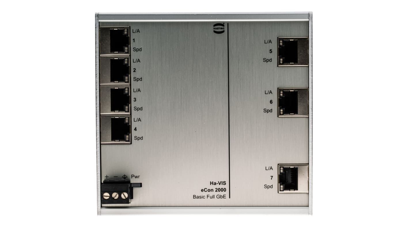 HARTING Ethernet kapcsoló 7 db RJ45 port, rögzítés: DIN-sín, 10/100/1000Mbit/s