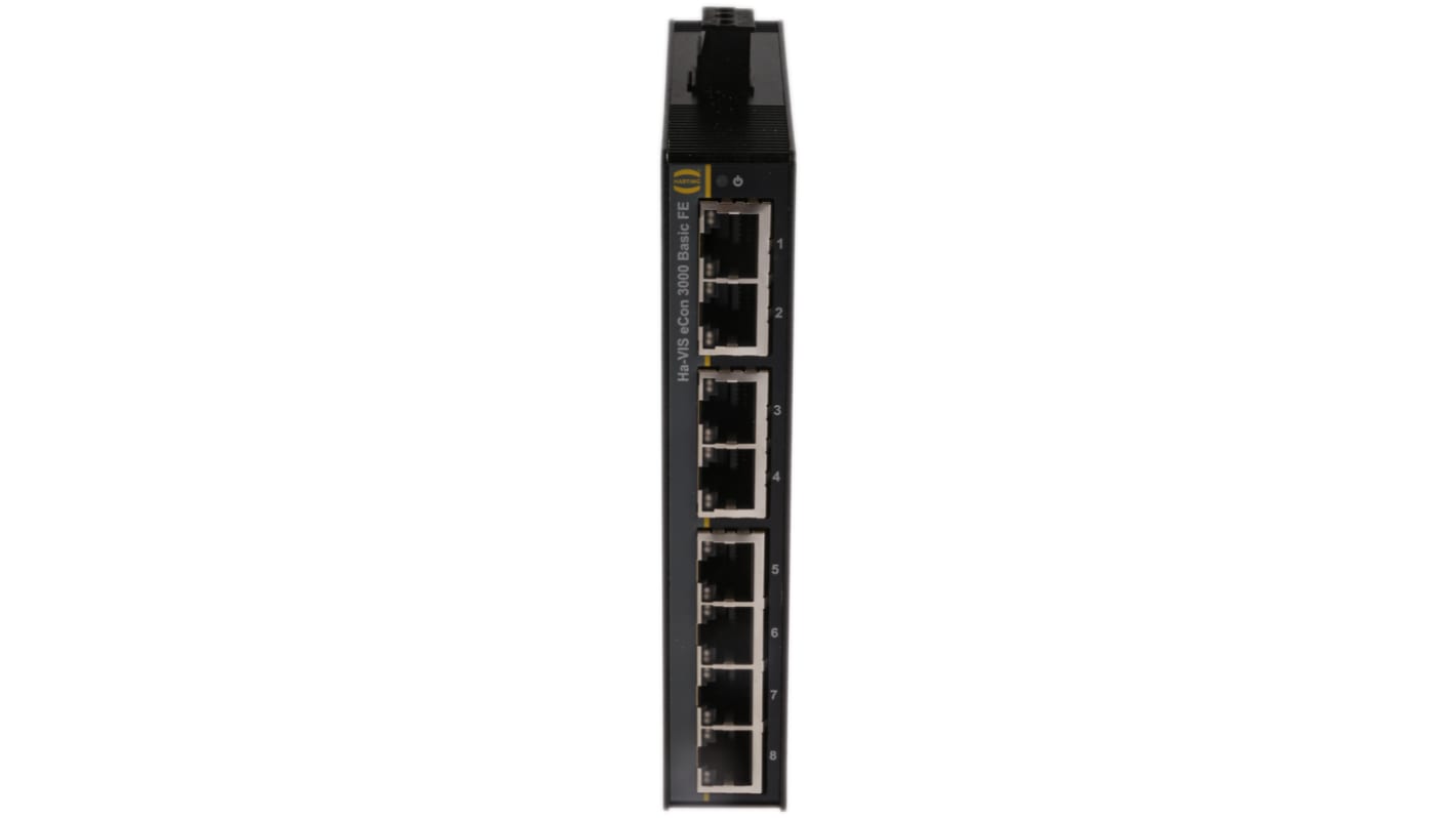 HARTING Ethernet-Switch, 8 x RJ45 / 10/100Mbit/s, bis 100m für DIN-Schienen, 48V dc