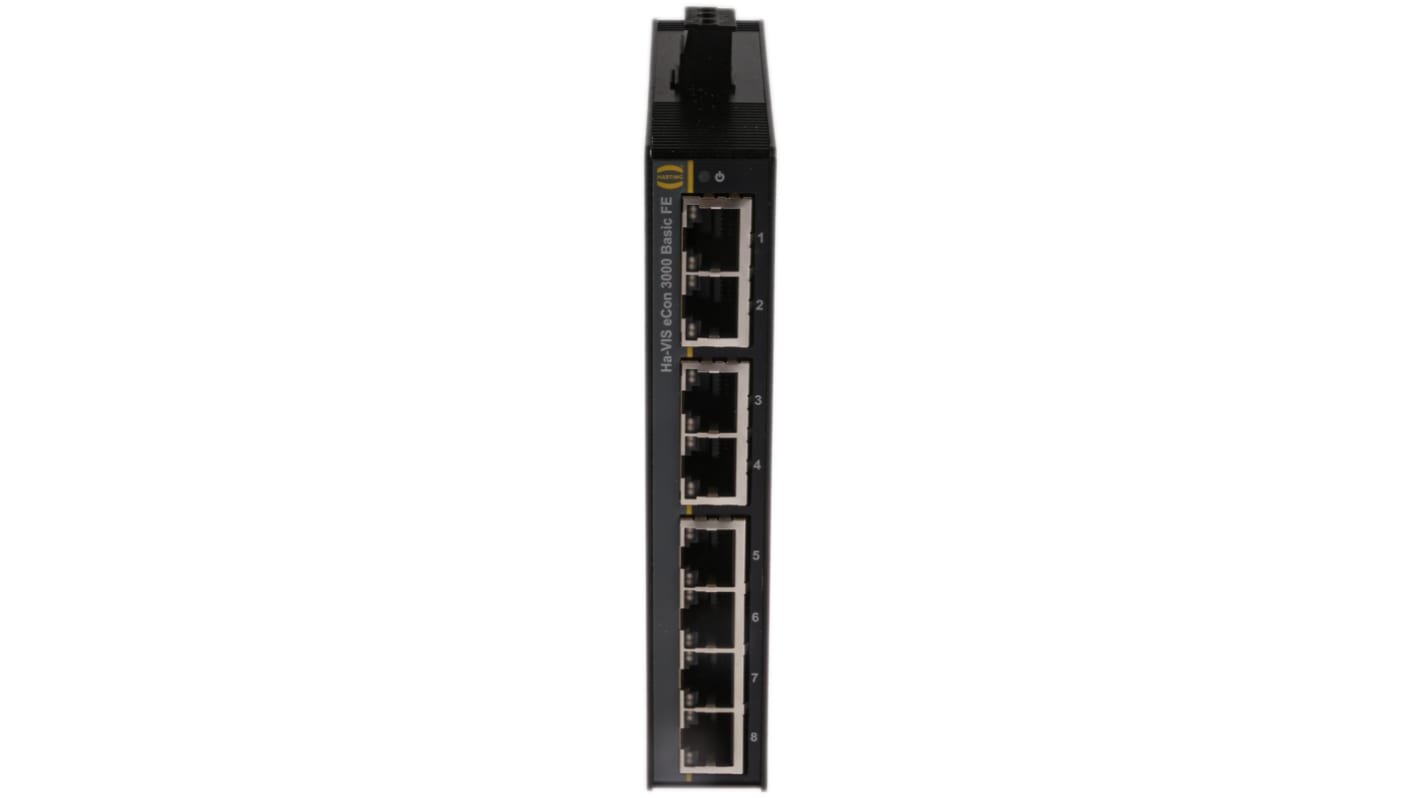 HARTING DIN Rail Mount Ethernet Switch, 8 RJ45 Ports, 10/100Mbit/s Transmission, 48V dc