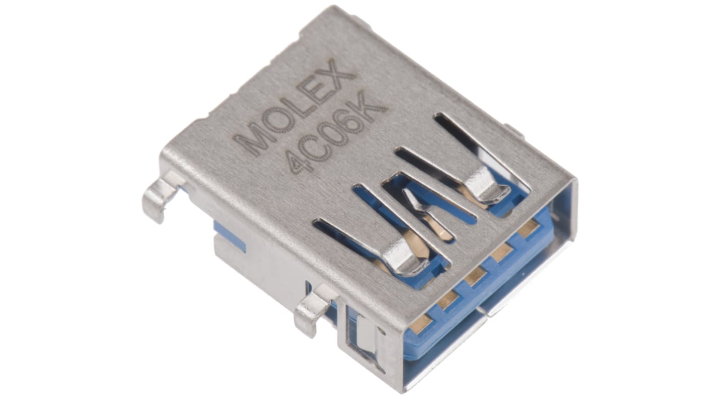 Molex Right Angle, Through Hole, Socket Type A 3.0 USB Connector