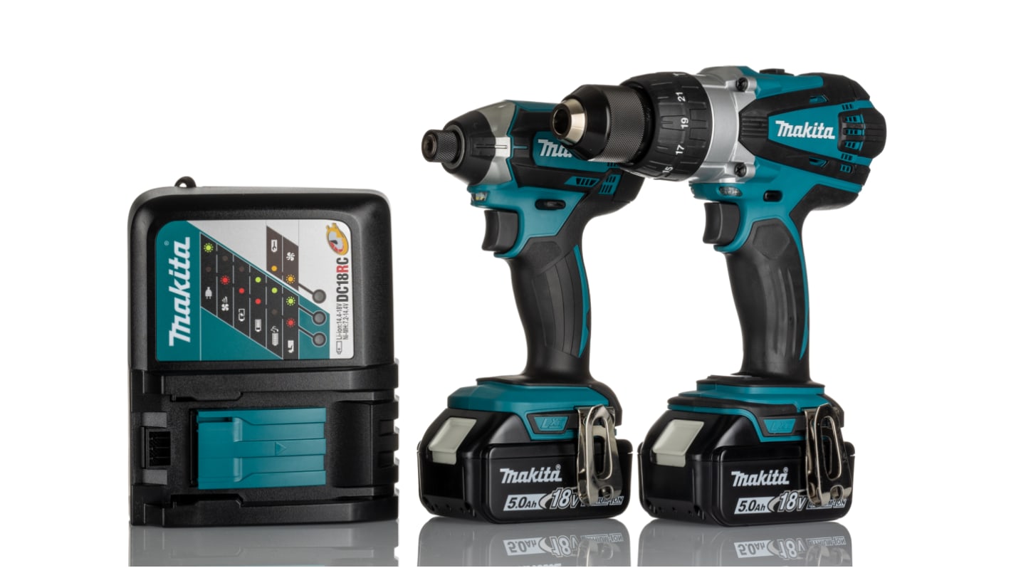 Makita Akkus fúrók 18V kulcsnélküli tokmány, 5Ah, UK dugasz, (DLX2145TJ)