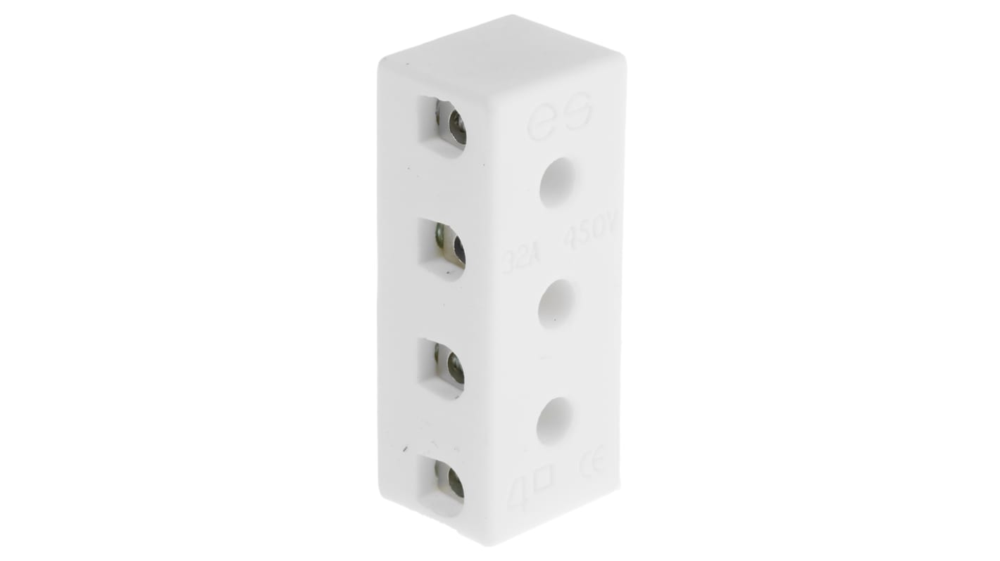 RS PRO Non-Fused Terminal Block, 4-Way, 5 → 32A, 12 AWG Wire, Screw Down Termination