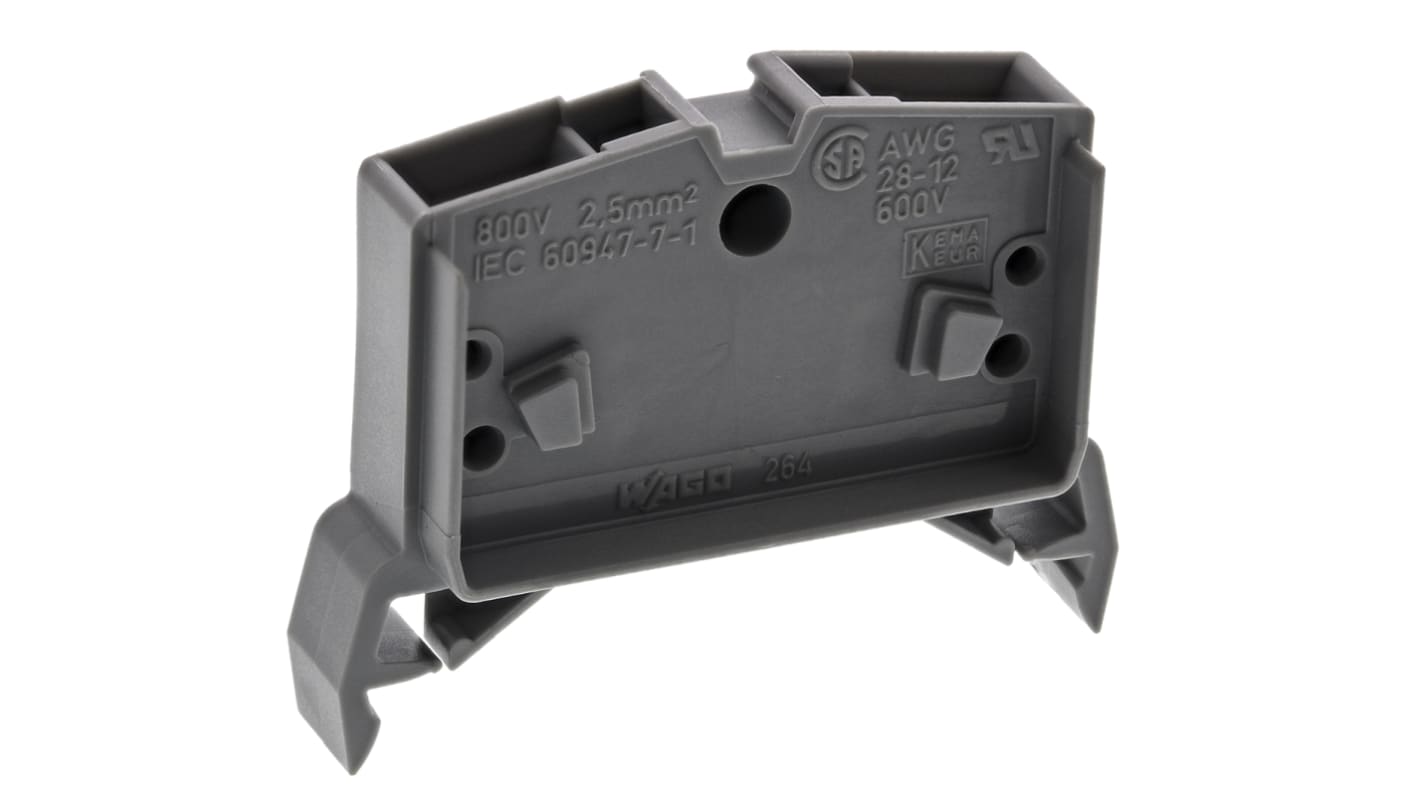 Wago 264 Series Grey Feed Through Terminal Block, 2.5mm², Single-Level, Cage Clamp Termination