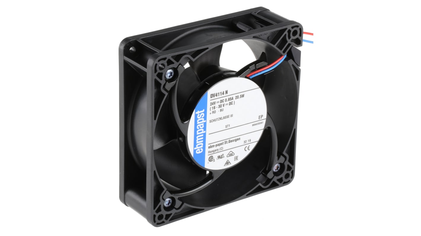 Ventilador Axial ebm-papst DV 4100 de 119 x 119 x 38mm, 24 V dc, 20.5W, 6000rpm, caudal 280m³/h, 61dB