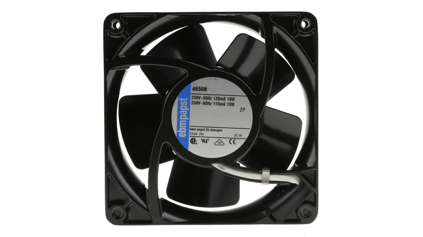 ebm-papst axiális ventilátor, 230 V AC, 119 x 119 x 38mm, 146m³/h, 2950rpm