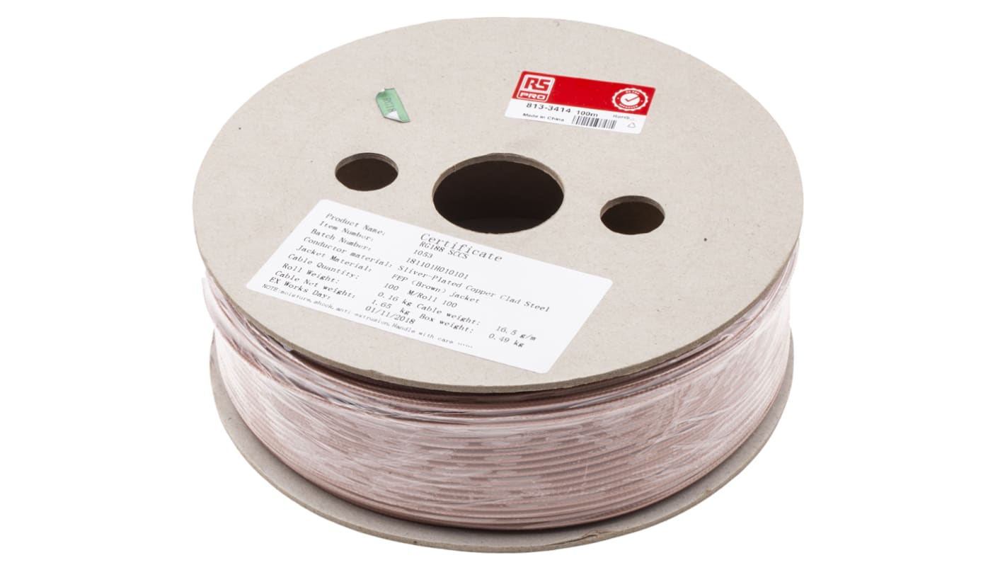 Cable coaxial RG188A/U RS PRO, 50 Ω, long. 100m, funda de Etileno Propileno Fluorado (FEP)