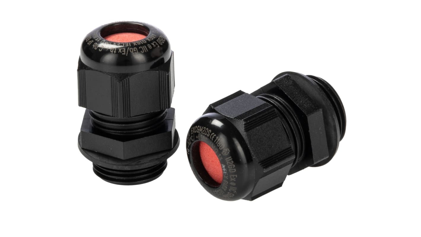 Kopex-EX CGM Series Black Nylon Cable Gland, M20 Thread, 6mm Min, 12mm Max, IP66, IP68