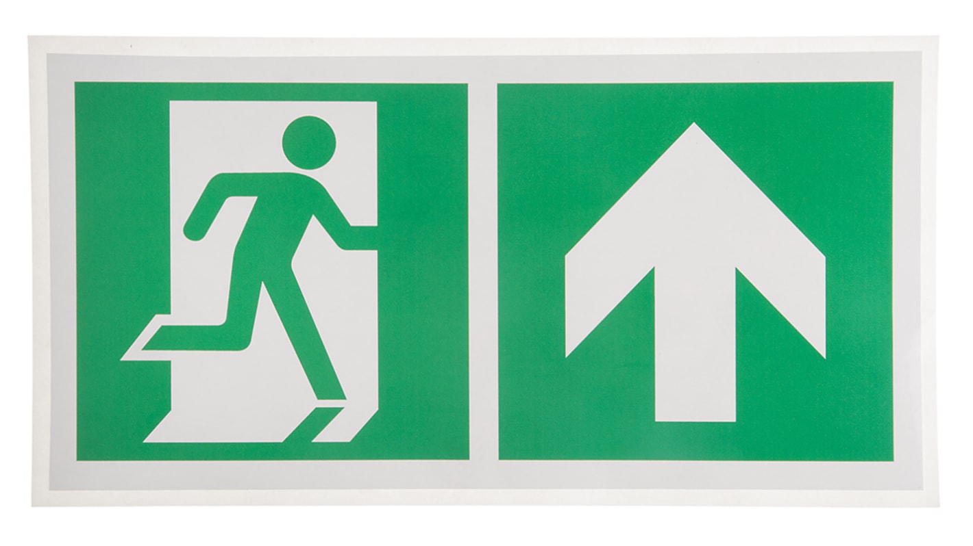 Znak ewakuacyjny niepodświetlany, Winyl, Zielony/biały, Brak, Opis: Wyjście ewakuacyjne do góry