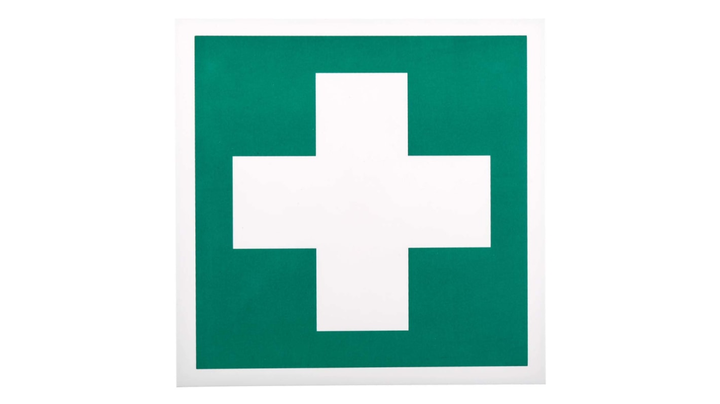 RS PRO Plastic Green/White First Aid Sign, H200 mm W200mm
