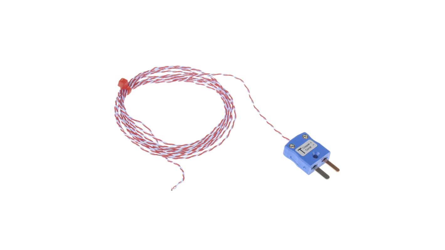 Termopar tipo T RS PRO, Ø sonda 1/0.3mm x 2m, temp. máx +250°C, cable de 2m, conexión , con conector miniatura