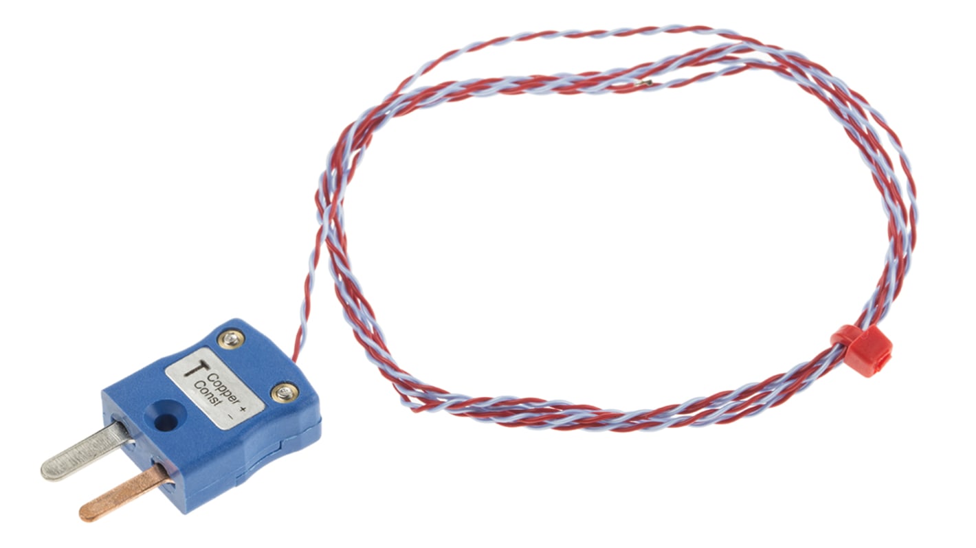 Termopar tipo T RS PRO, Ø sonda 1/0.3mm x 1m, temp. máx +250°C, cable de 1m, conexión , con conector miniatura