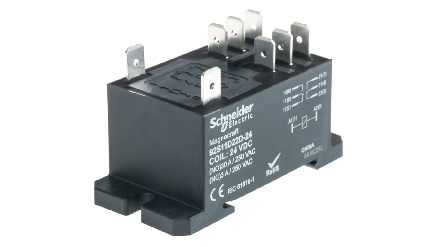 Schneider Electric Panel Mount Power Relay, 24V dc Coil, 20A Switching Current, DPDT