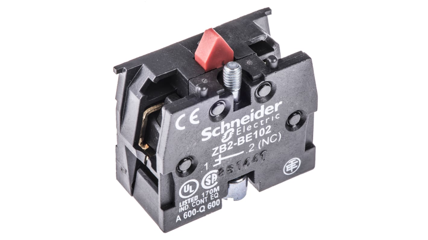 Bloque de contactos Schneider Electric ZB2BE102, 1 NC, 600V, terminal Roscado