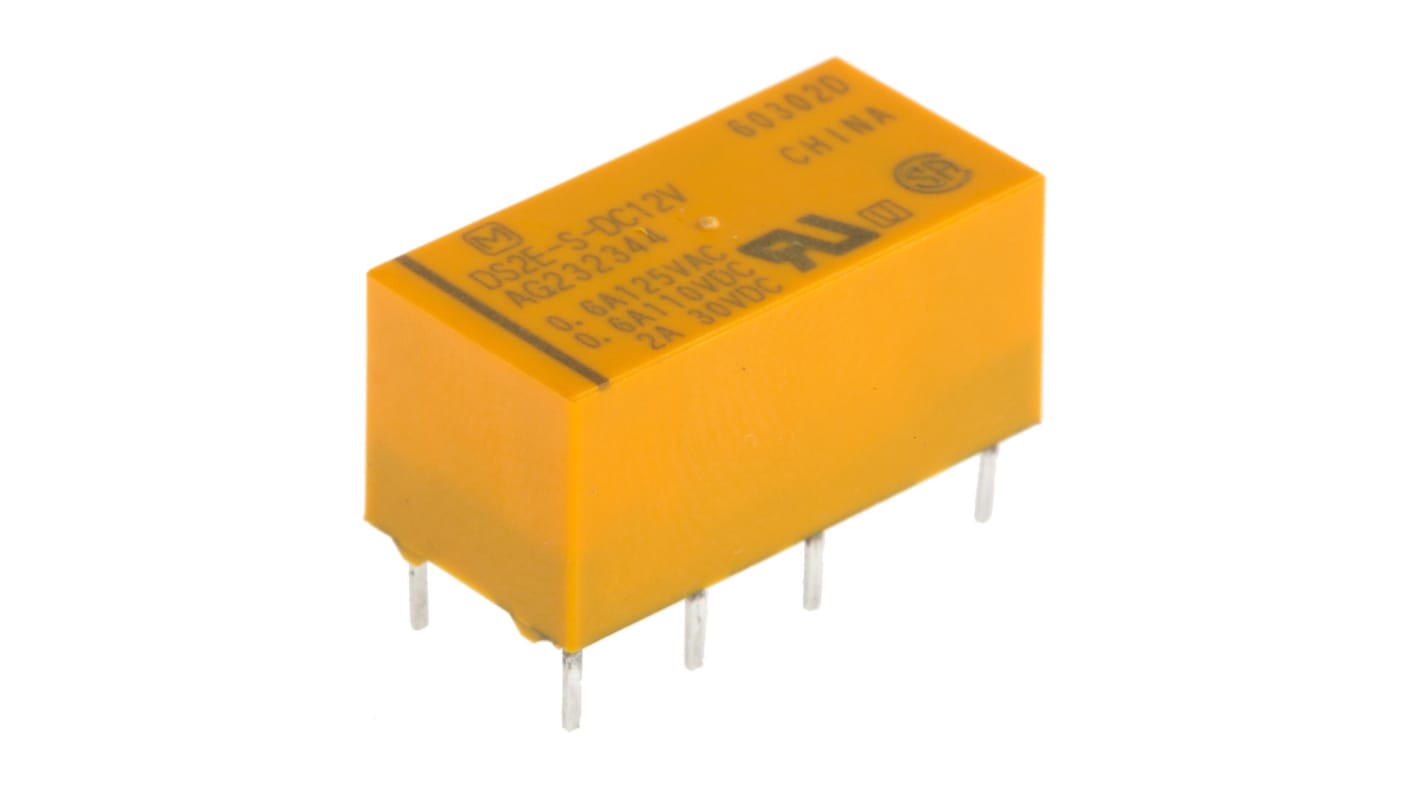 Panasonic PCB Mount Non-Latching Relay, 12V dc Coil, 2A Switching Current, DPDT