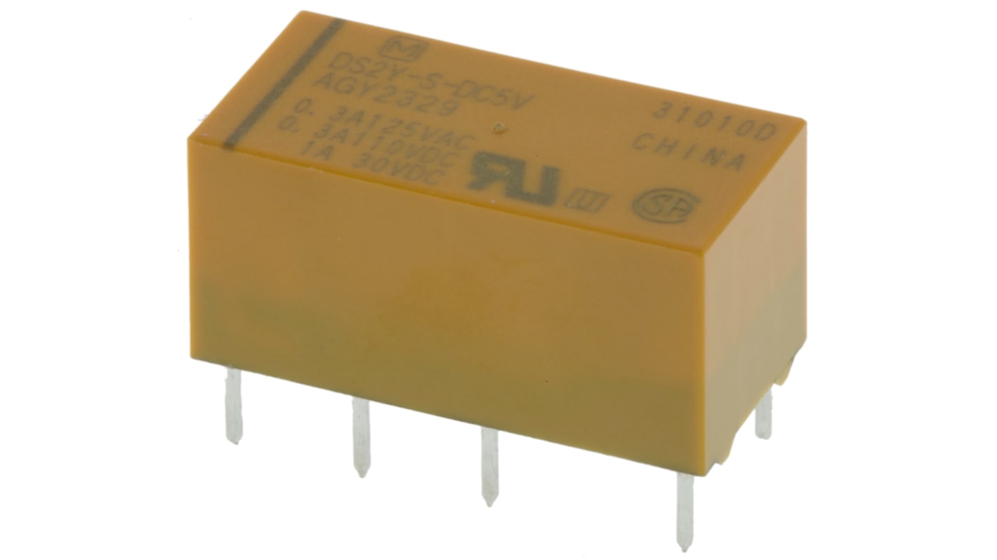 Relé de señal sin enclavamiento Panasonic DS2Y, DPDT, 5V dc, 3 A dc, montaje en PCB, para Uso general, equipos de