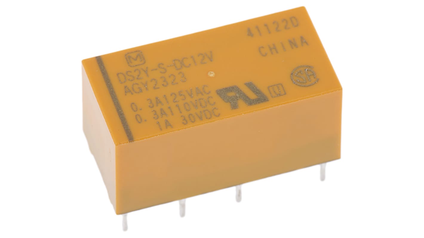 Przekaźnik sygnału, 12V dc, 3 A, DPDT, 2-polowy, montaż PCB, Panasonic DS2Y