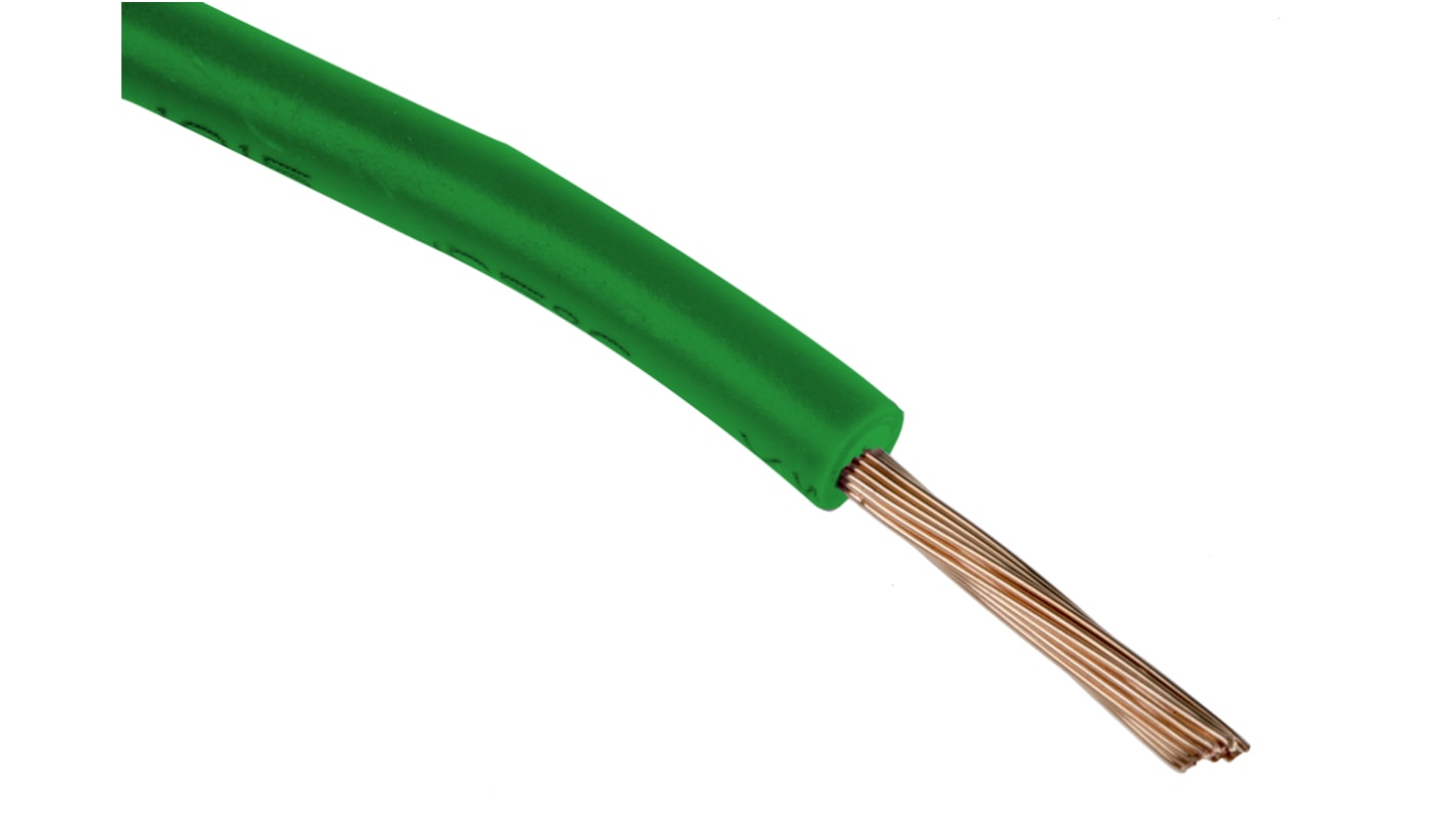 RS PRO Green 0.75 mm² Tri-rated Cable, 20 AWG, 24/0.2 mm, 100m, PVC Insulation