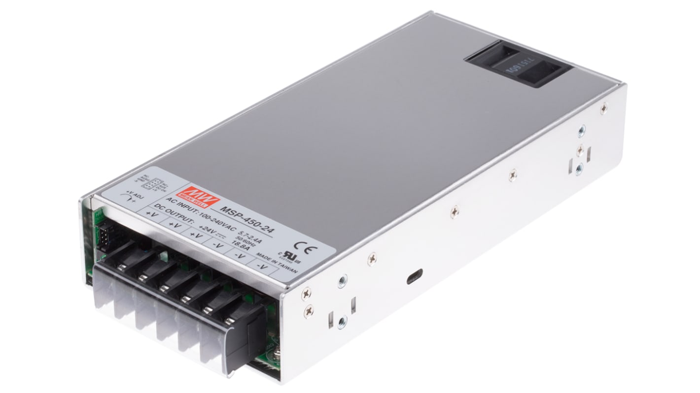 Alimentatore switching MEAN WELL MSP-450-24, 451W, ingresso 120 → 370 V dc, 85 → 264 V ac, uscita 24V cc,