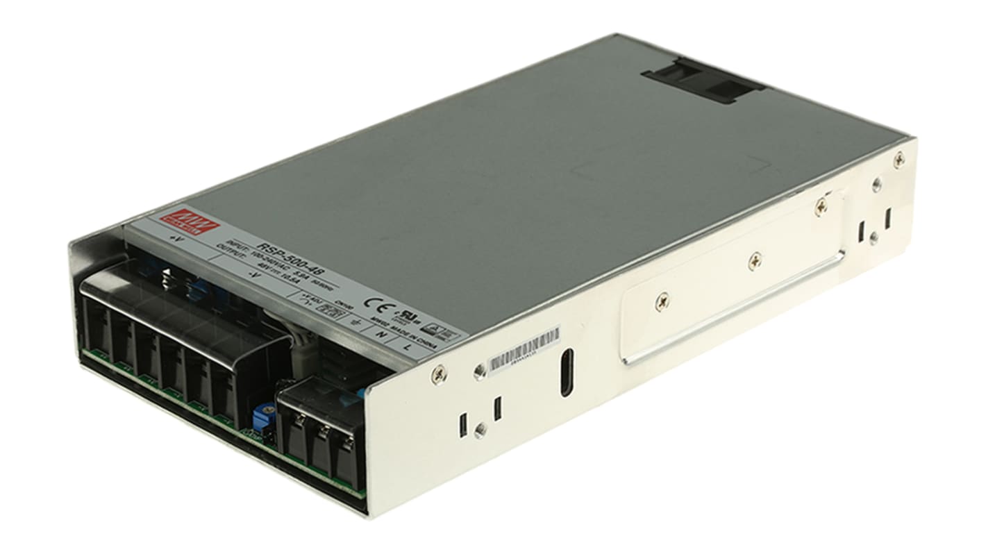 Alimentatore switching MEAN WELL RSP-500-48RS, 504W, ingresso 120 → 370 V dc, 85 → 264 V ac, uscita 48V